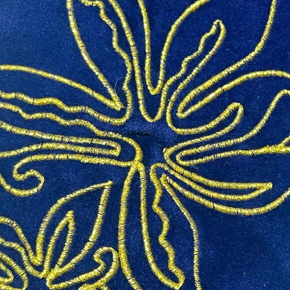 Navy Blue and Maroon Velvet Gold Embroidered Christmas Stocking Tassel 18 Inches - Picture 5 of 8